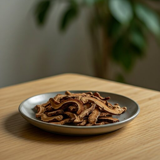 Ganoderma fruiting body slices and spore powder side by side