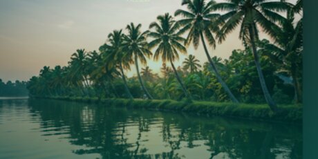 Palm trees lining a calm Kerala backwater