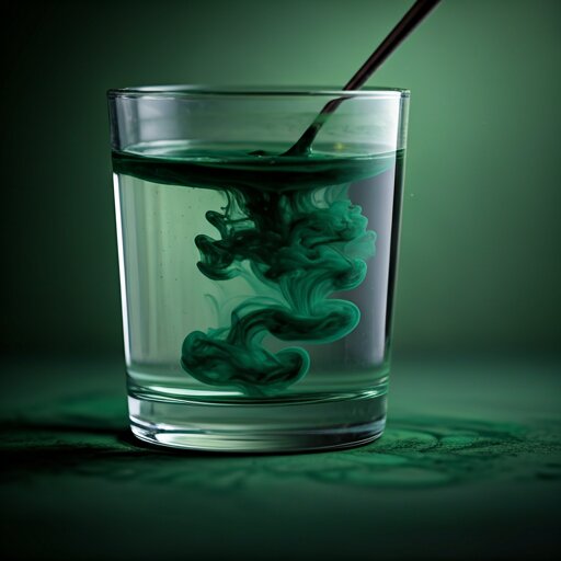 Spirulina powder dissolving into a glass of water